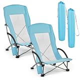 VEVOR 2 x Campingst&uuml;hle Faltst&uuml;hle 150 kg Belastbar, Anglerstuhl mit Hoher R&uuml;ckenlehne & Becherfach & Netzr&uuml;ckenlehne & Tragetasche & Extra Breitem Sitz Strandst&uuml;hle f&uuml;r Outdoor-Aktivit&auml;ten Angeln