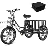 ELEKGO 20 Zoll E Bike Dreirad, 48V 18AH abnehmbare Batterie, NFC-Entriegelung, Vorw&auml;rts- und R&uuml;ckw&auml;rtsgang, mit Fettreifen, Scheinwerfer, Lastenfahrrad, Tragf&auml;higkeit 200 kg